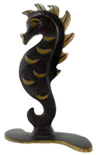 Large Austrian Bronze Seahorse Sculpture, Manner of Walter Bosse: Large Austrian Bronze Seahorse Sculpture, Manner of and Possibly By Walter Bosse. Unsigned Vienna bronze figure. Approximately 8.0H x 5.375W x 1.5D in.