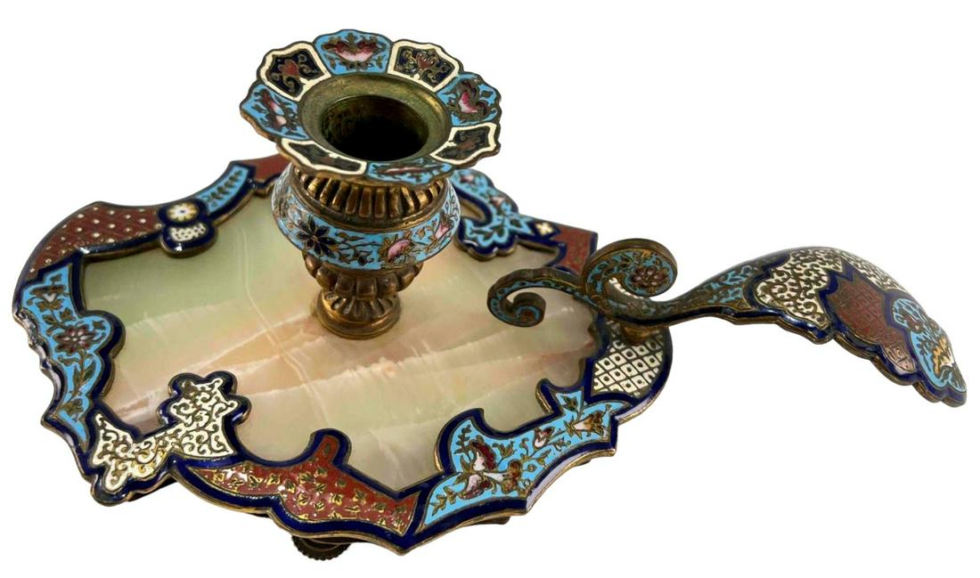 Chinese Champleve Onyx & Brass Candle Holder (1 of 20)