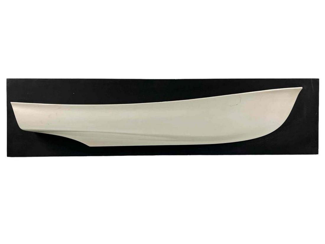 Early to Mid 20th Century American Half Hull Model Ship: Hand Painted Half Hull Wooden Ship Model. As Mounted Approximately 33.5L x 8.25H x 5.0D in.