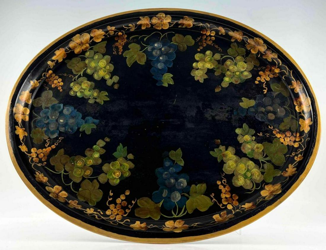 Antique Tole Painted Metal Tray, Floral Designs (1 of 13)