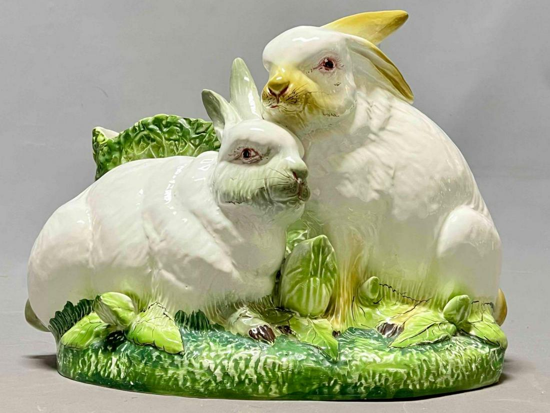 Large Italian Majolica Ceramic Rabbit Planter (1 of 20)