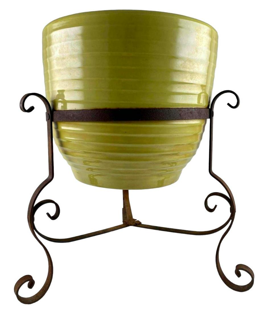 Bauer Pottery Jardiniere #10 With Iron Stand (1 of 10)