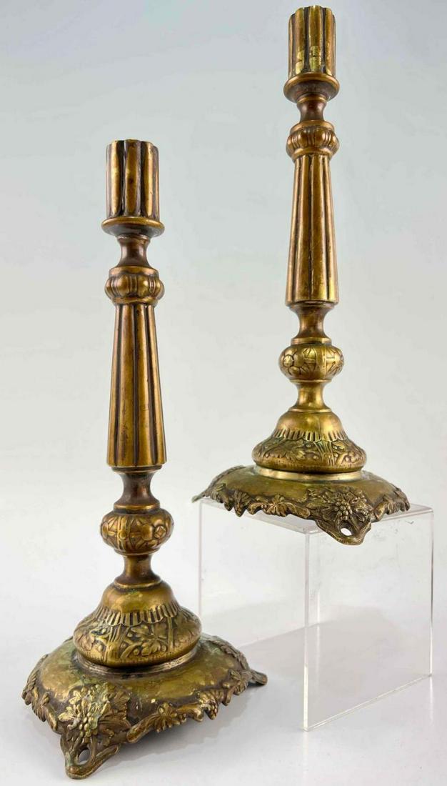 Pair Of Antique French Brass Candlesticks (1 of 19)