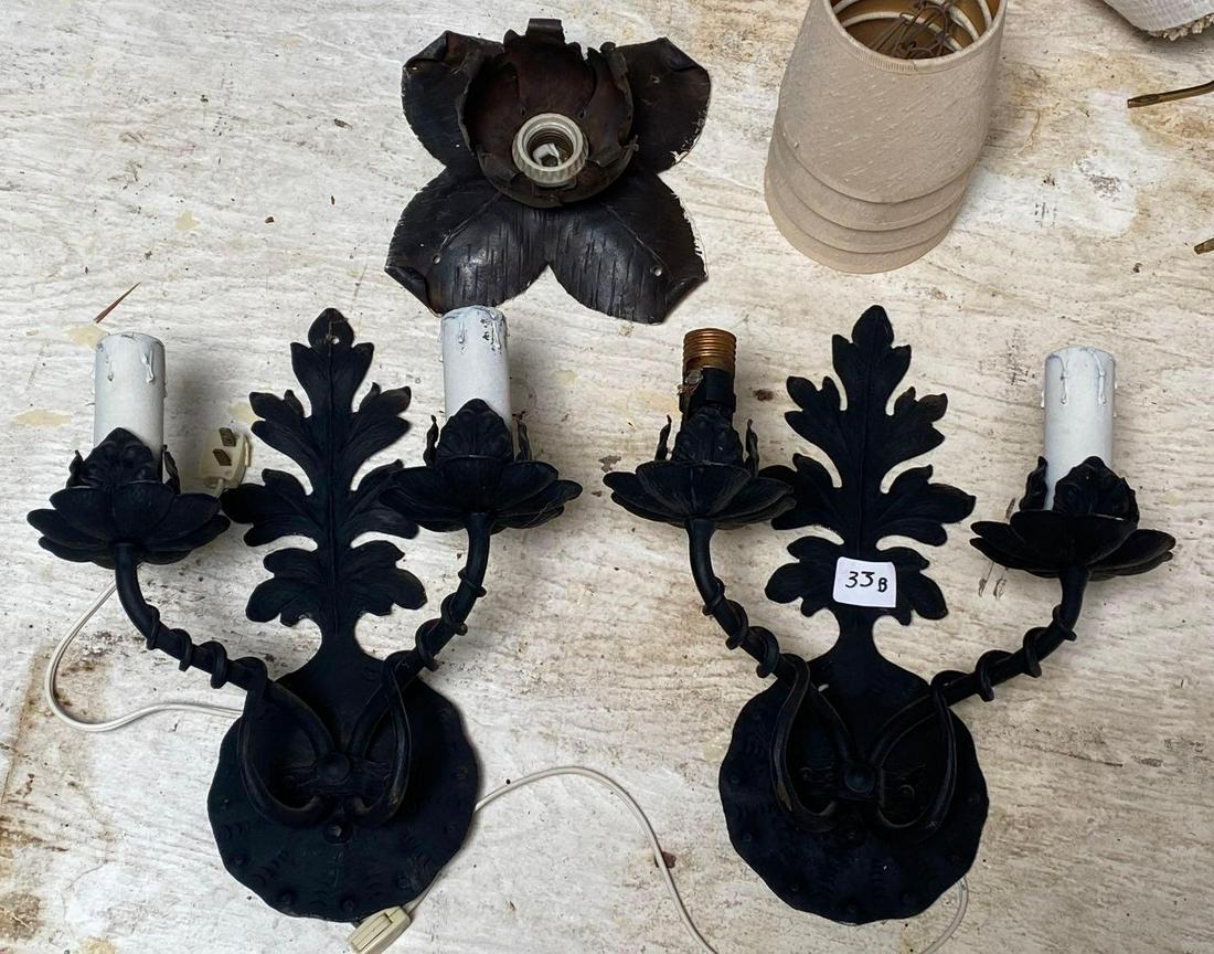 No Shipping  Pair Of Wrought Iron Wall Sconces And Ceiling Fixture (1 of 7)