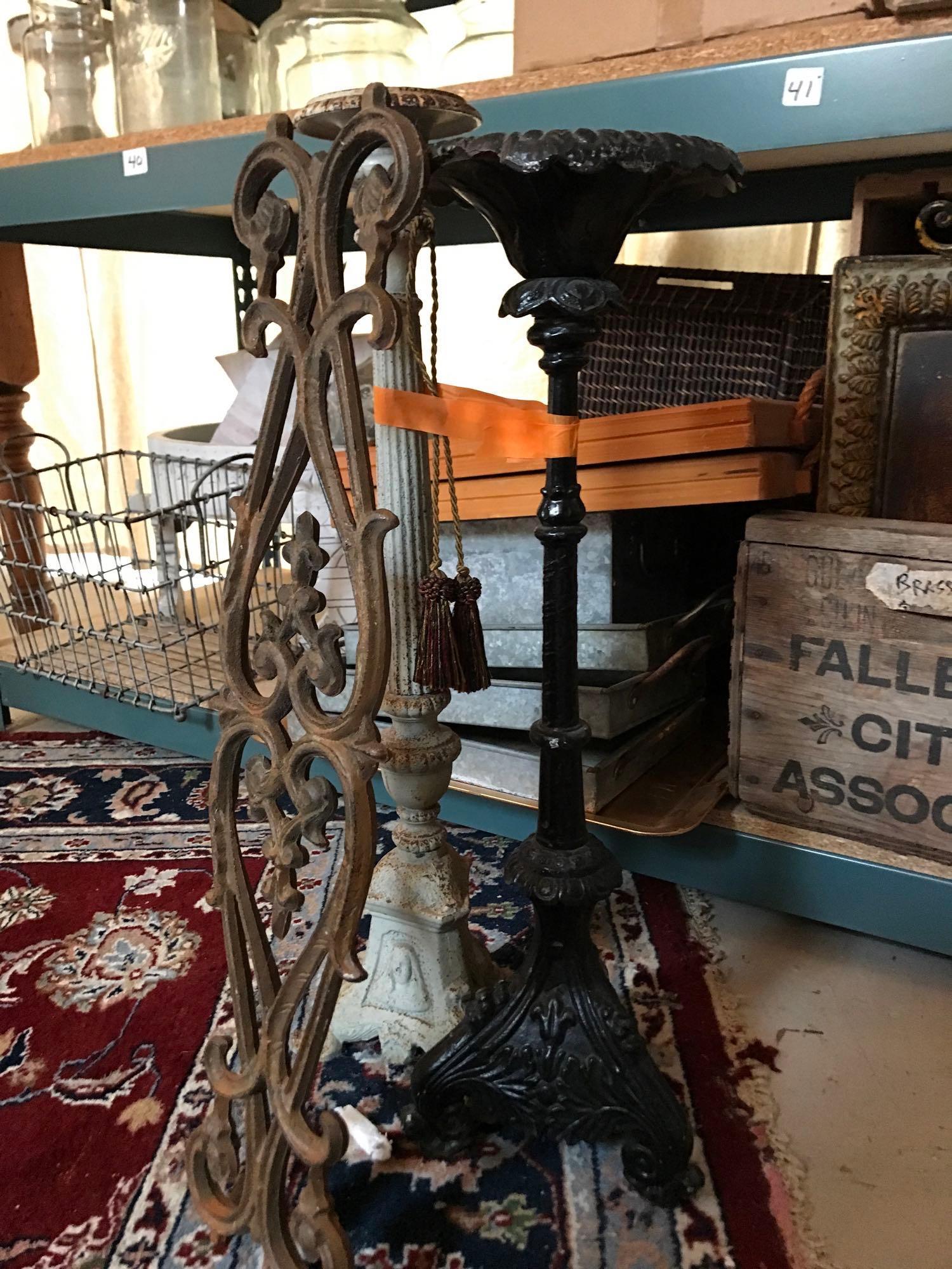 No Shipping  Two Cast Iron Candleholders And Iron Decorative Piece (1 of 3)