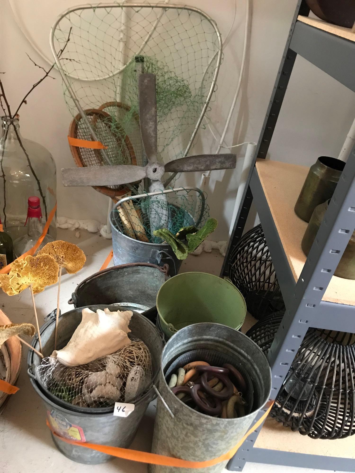 No Shipping  Lot Of Metal Buckets, Seashells & Vintage Decorative Items (1 of 5)