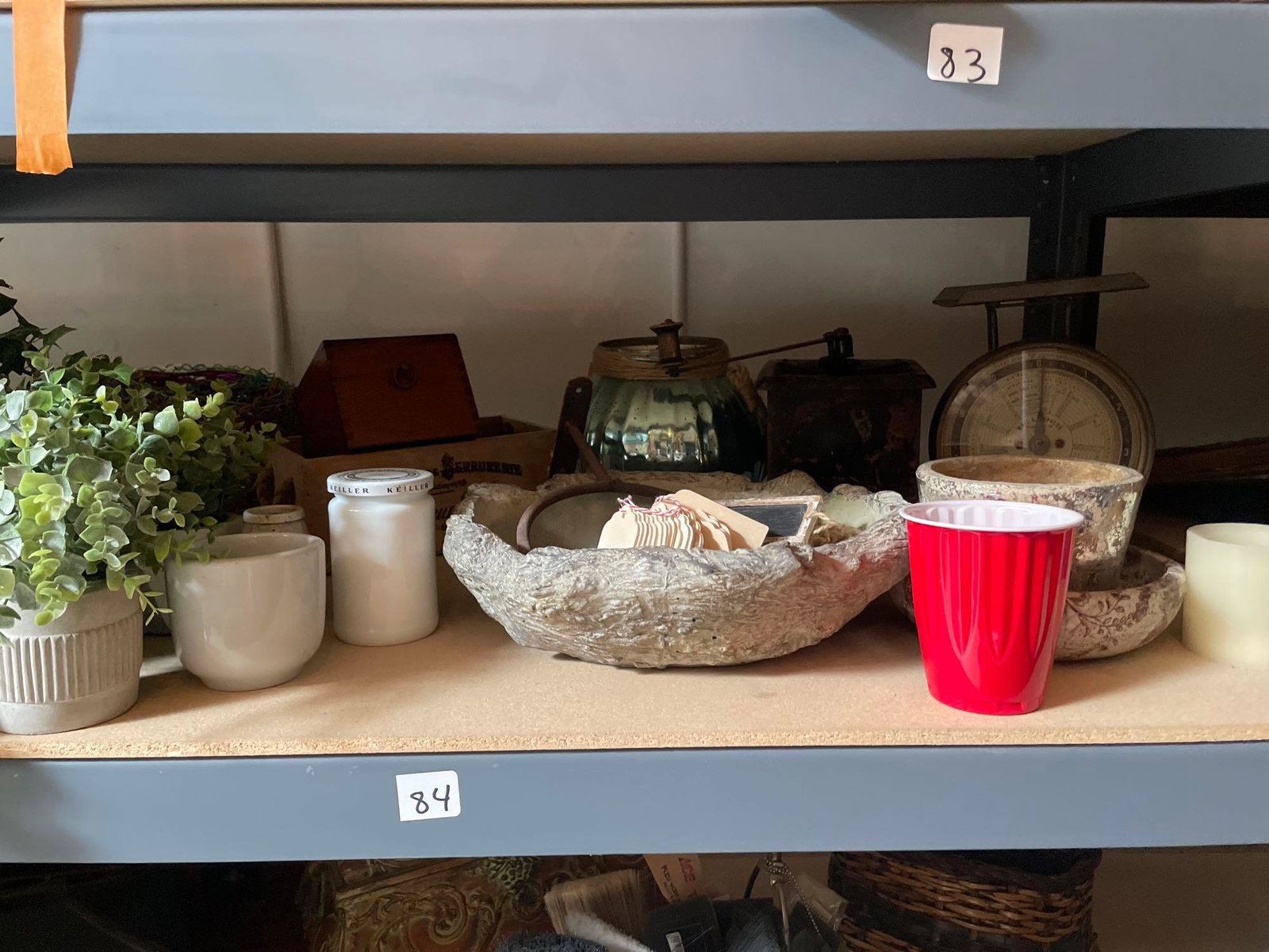 No Shipping Lot Of Faux Plants, Cups, Jars Candles, And Scale: LOCAL PICK UP ONLY, WESTSIDE SANTA CRUZ, 95060 LOCAL PICK UP ONLY, WESTSIDE SANTA CRUZ, NO SHIPPING, Lot Of Faux Plants, Cups, Jars Candles, And Scale NO SHIPPING AVAILABLE All items sold as is where 