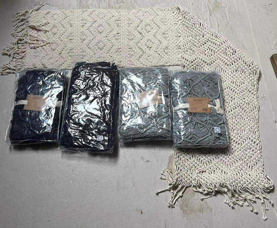 No Shipping Macrame Table Runners: LOCAL PICK UP ONLY, WESTSIDE SANTA CRUZ, 95060 LOCAL PICK UP ONLY, WESTSIDE SANTA CRUZ, NO SHIPPING, 5 Black, Light Grey And Beige Table Runners NO SHIPPING AVAILABLE All items sold as is where is. Th