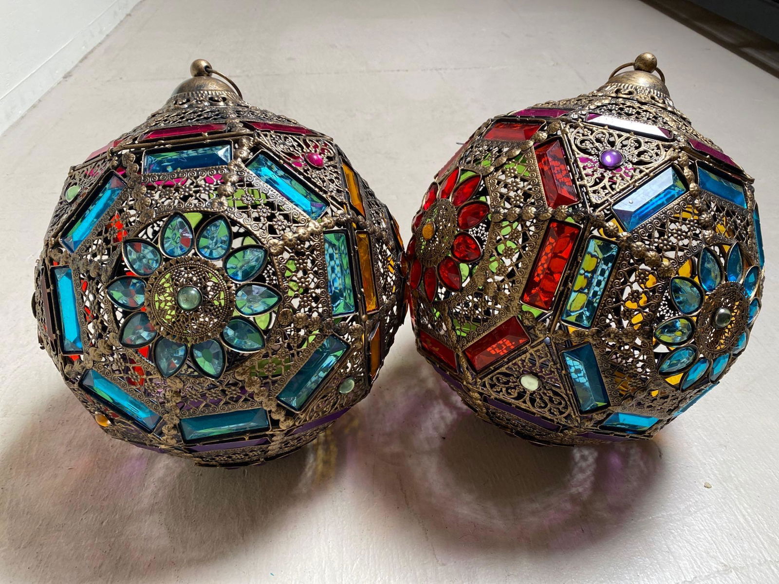 No Shipping  Two Metal Colorful Hanging Lanterns (1 of 6)