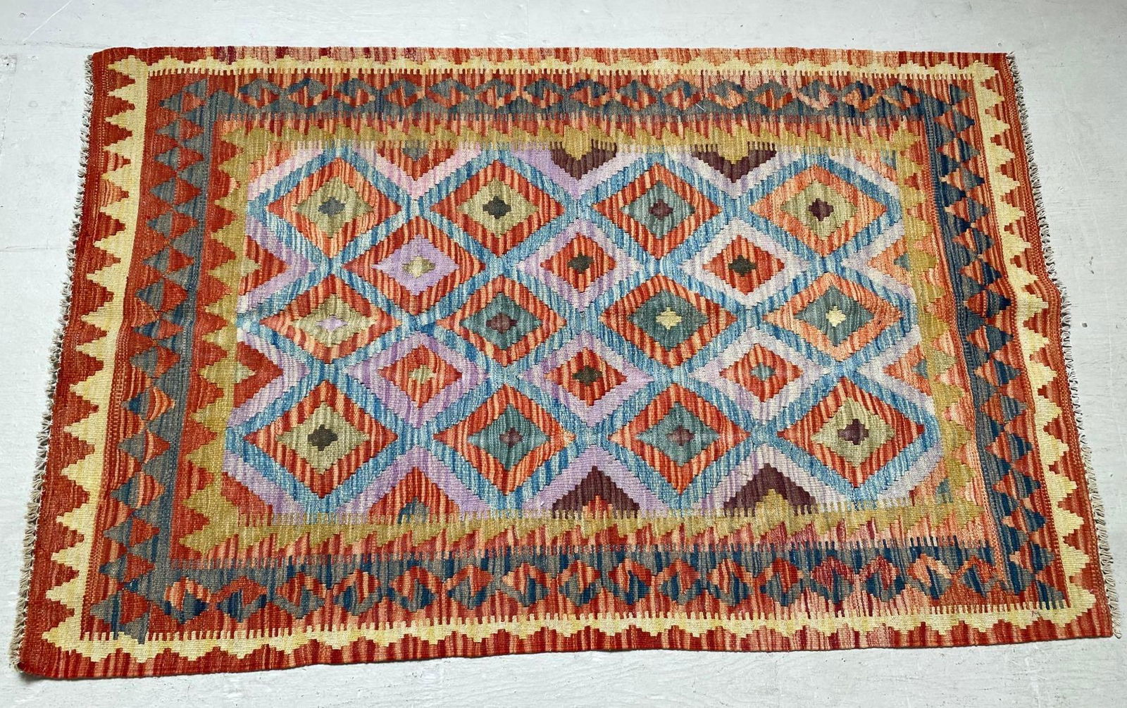 No Shipping  Flat Woven Orange Rug, Approximately 3" X 5" (1 of 3)