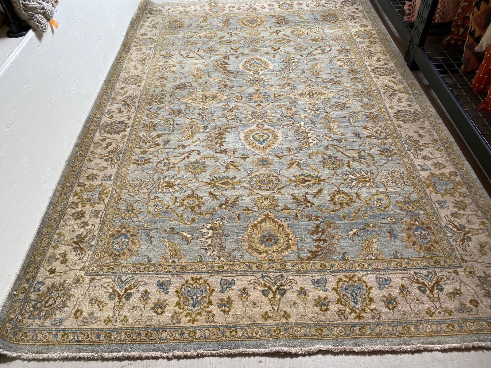 No Shipping  Blue & Tan Wool Area Rug Approximately 9" X 6" (1 of 3)