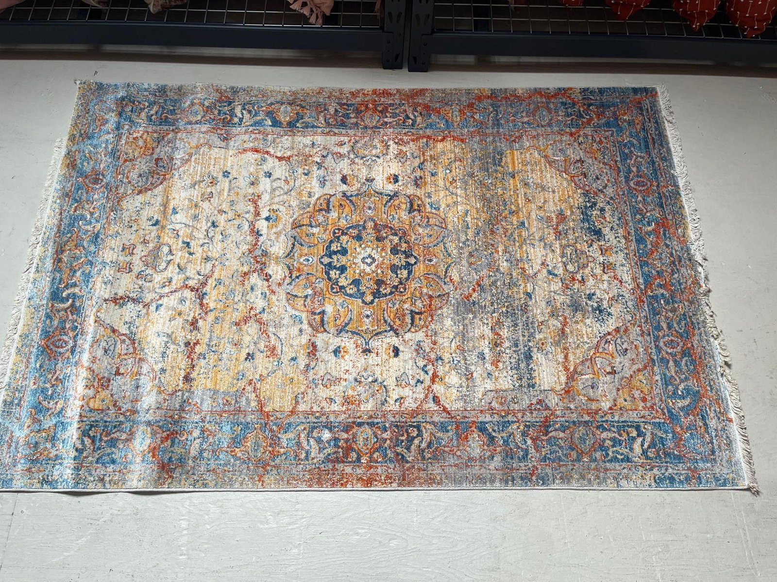 No Shipping Blue And Gold Rug: LOCAL PICK UP ONLY, WESTSIDE SANTA CRUZ, 95060 LOCAL PICK UP ONLY, WESTSIDE SANTA CRUZ, NO SHIPPING, Blue And Gold 6" X 4" Polyester Rug NO SHIPPING AVAILABLE All items sold as is where is. There are