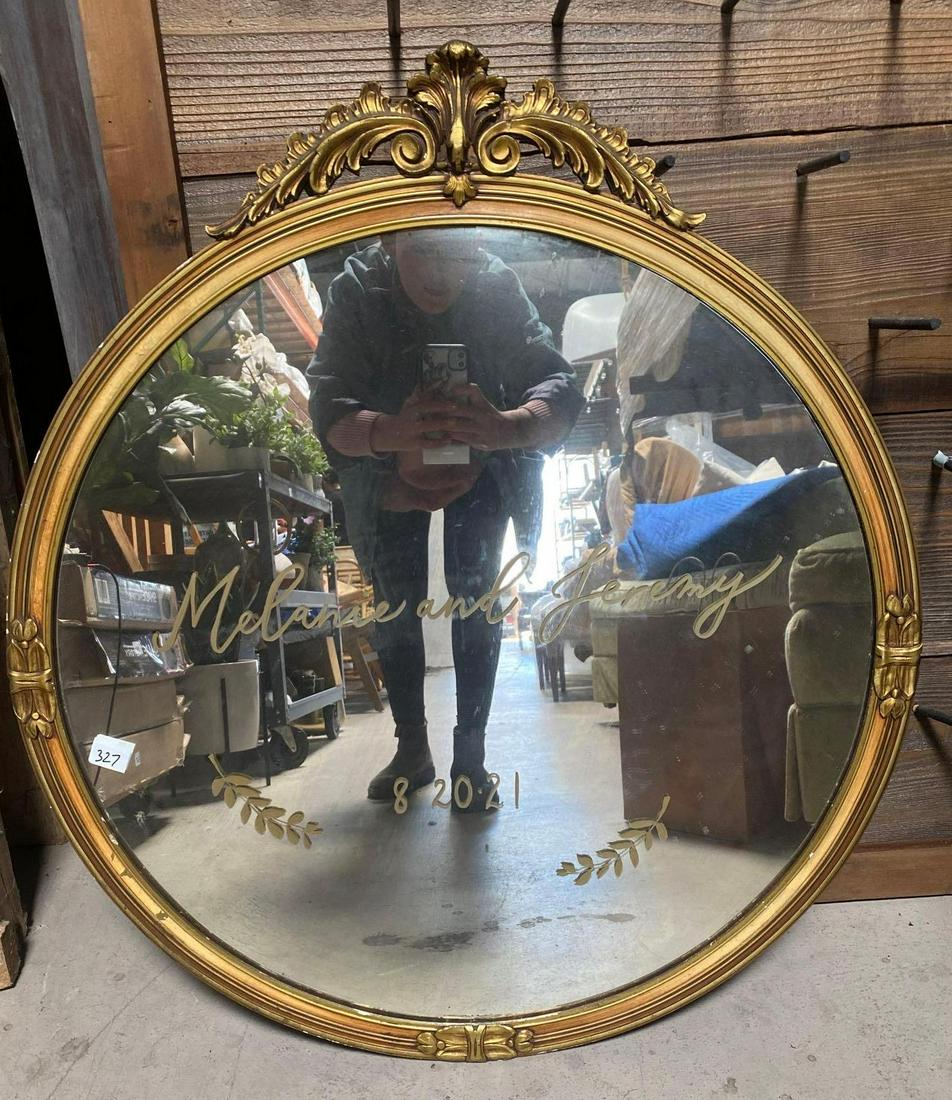No Shipping  Antique Round Gold Mirror (1 of 4)