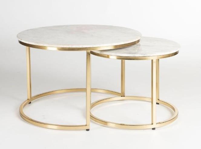 No Shipping  Pair Of Round Marble Top Metal Nesting Tables (1 of 2)