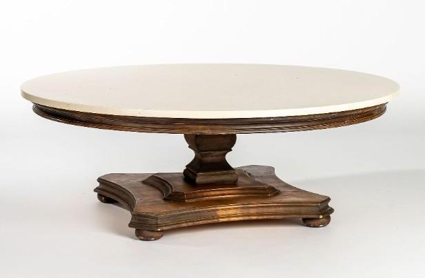 No Shipping  Vintage Round Stone Top Wooden Coffee Table (1 of 2)
