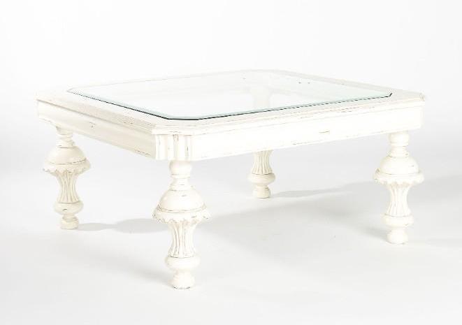 No Shipping  White Wooden Coffee Table With Glass Top (1 of 2)