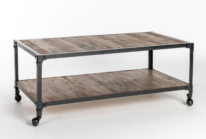 No Shipping  Rolling Wood & Metal Coffee Table (1 of 2)