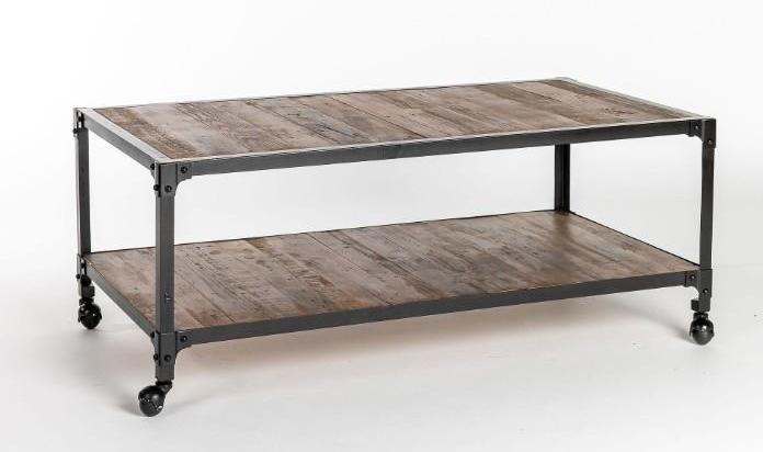 No Shipping  Black Metal And Wood Rolling Coffee Table (1 of 3)