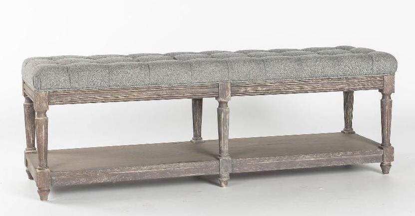 No Shipping  Tufted Grey Upholstered Bench (1 of 2)