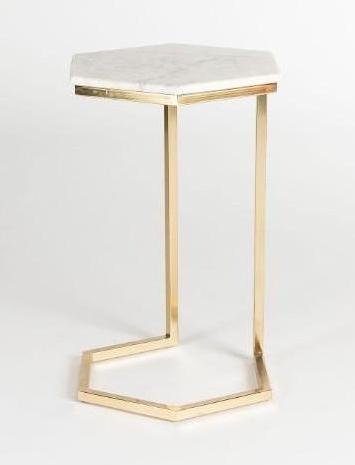 No Shipping  Stone Topped Hexagon Or Gold Side Table (1 of 2)
