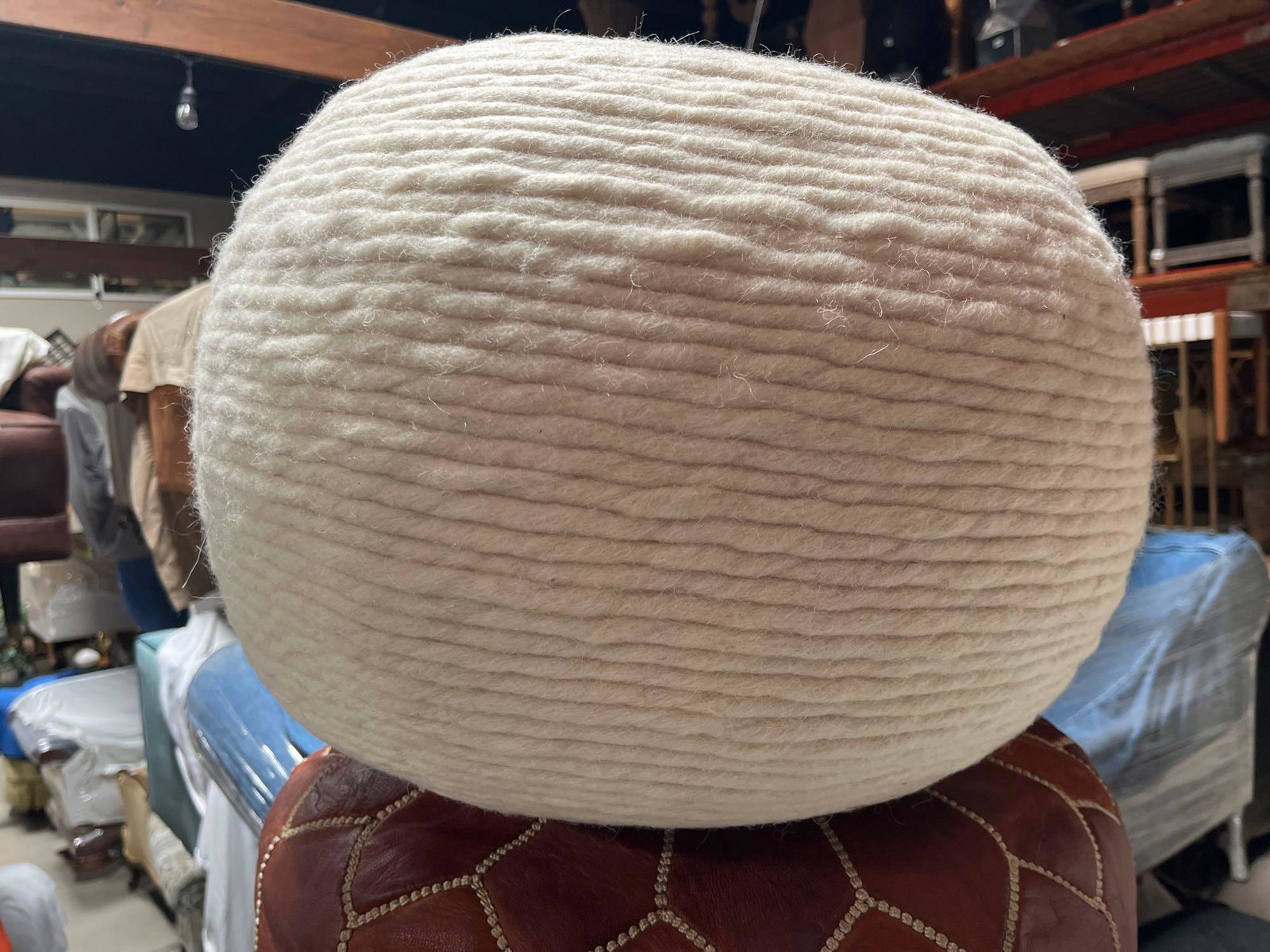 No Shipping Wool Pouf: LOCAL PICK UP ONLY, WESTSIDE SANTA CRUZ, 95060 LOCAL PICK UP ONLY, WESTSIDE SANTA CRUZ, 95500 NO SHIPPING, Wool Pouf NO SHIPPING AVAILABLE All items sold as is where is. There are No guarantees to fun