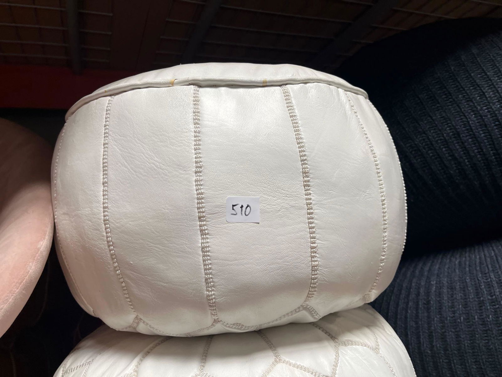 No Shipping  White Leather Pouf (1 of 1)