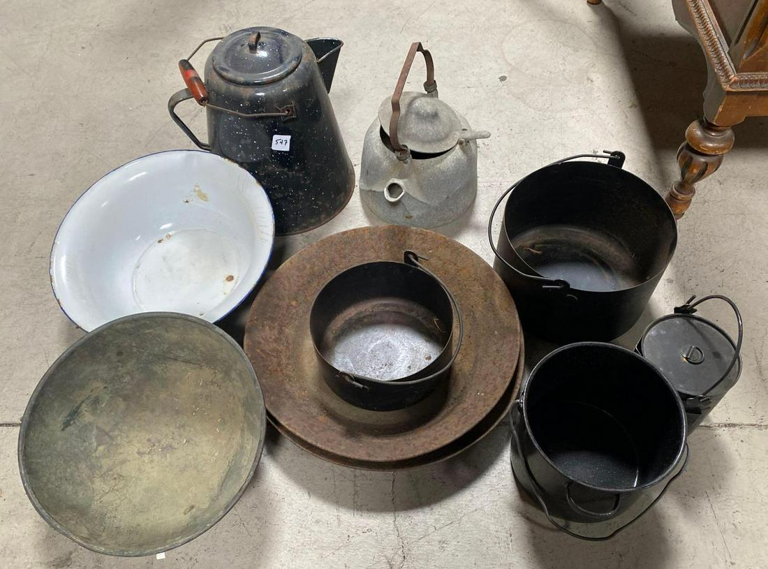 No Shipping Lot Of Vintage Metal Camping Equipment: LOCAL PICK UP ONLY, WESTSIDE SANTA CRUZ, 95060 LOCAL PICK UP ONLY, WESTSIDE SANTA CRUZ, 95545 NO SHIPPING, Lot Of Vintage Metal Camping Equipment, 2 Antique Gold Panning Pans NO SHIPPING AVAILABLE All