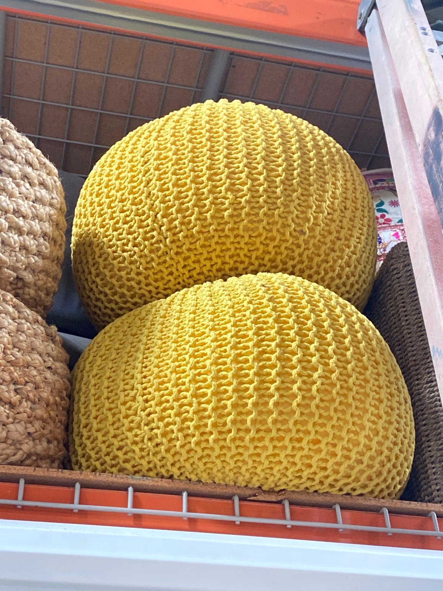 No Shipping Pair Of Yellow Knit Poufs: LOCAL PICK UP ONLY, WESTSIDE SANTA CRUZ, 95060 LOCAL PICK UP ONLY, WESTSIDE SANTA CRUZ, 95567 NO SHIPPING, Pair Of Yellow Knit Poufs NO SHIPPING AVAILABLE All items sold as is where is. There are No g
