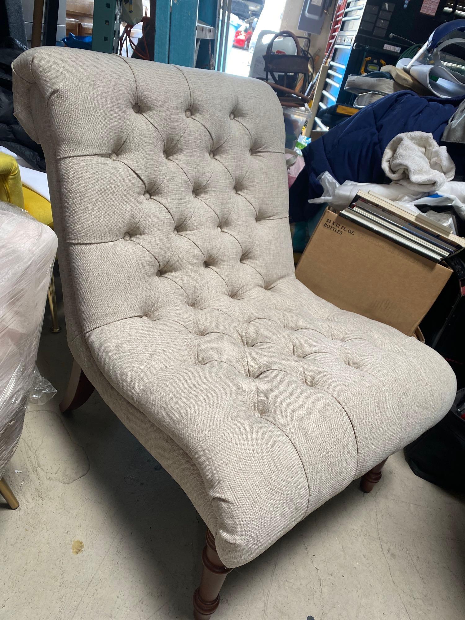 No Shipping  Tufted Beige Accent Chair (1 of 3)