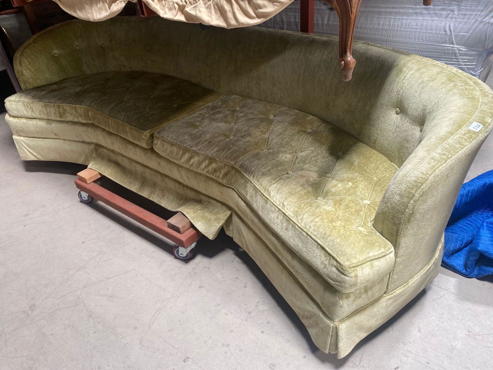 No Shipping  Tufted Churshed Velvet Vintage Sofa With Original Upholstery (1 of 2)