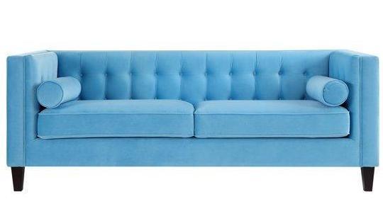 No Shipping  Tufted Sky Blue Mid Century Modern Tufted Velvet Sofa (1 of 2)