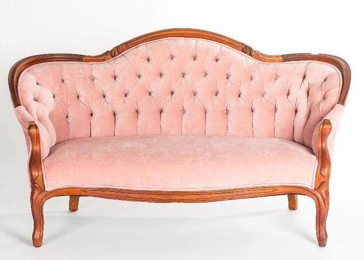 No Shipping  Vintage Tufted Blush Velvet Settee (1 of 2)