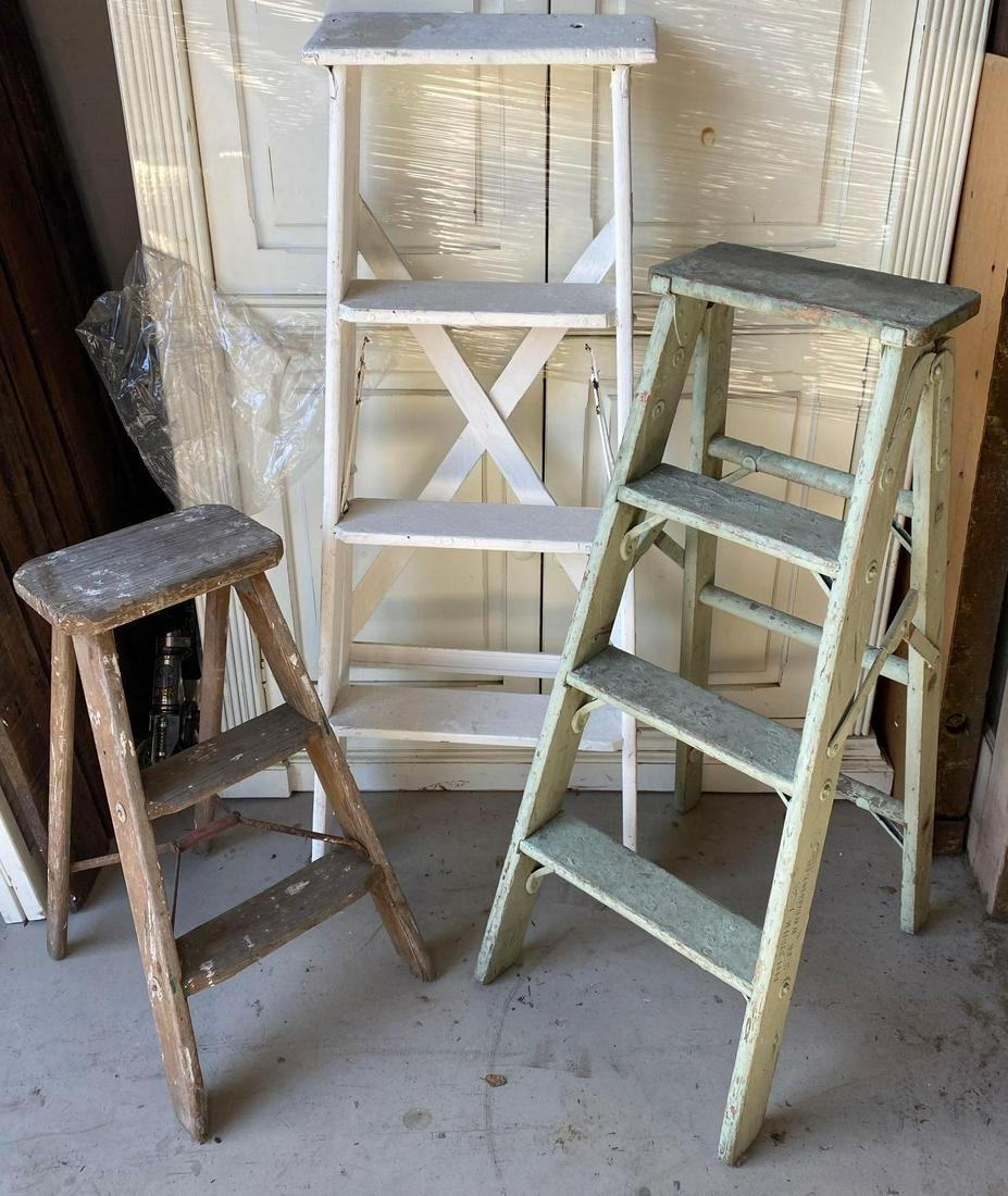 No Shipping  3 Vintage Wooden Step Ladders (1 of 4)