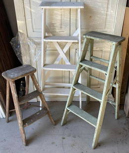 No Shipping 3 Vintage Wooden Step Ladders: LOCAL PICK UP ONLY, WESTSIDE SANTA CRUZ, 95060 LOCAL PICK UP ONLY, WESTSIDE SANTA CRUZ, 95747 NO SHIPPING, 3 Vintage Wooden Step Ladders NO SHIPPING AVAILABLE All items sold as is where is. There are