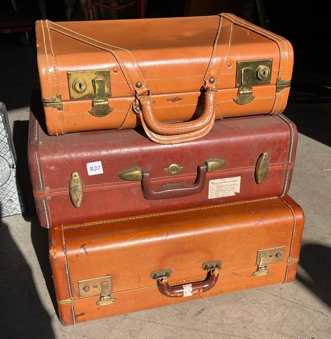 No Shipping  Three Brown Leather Suitcases, One Marked Samsonite (1 of 5)