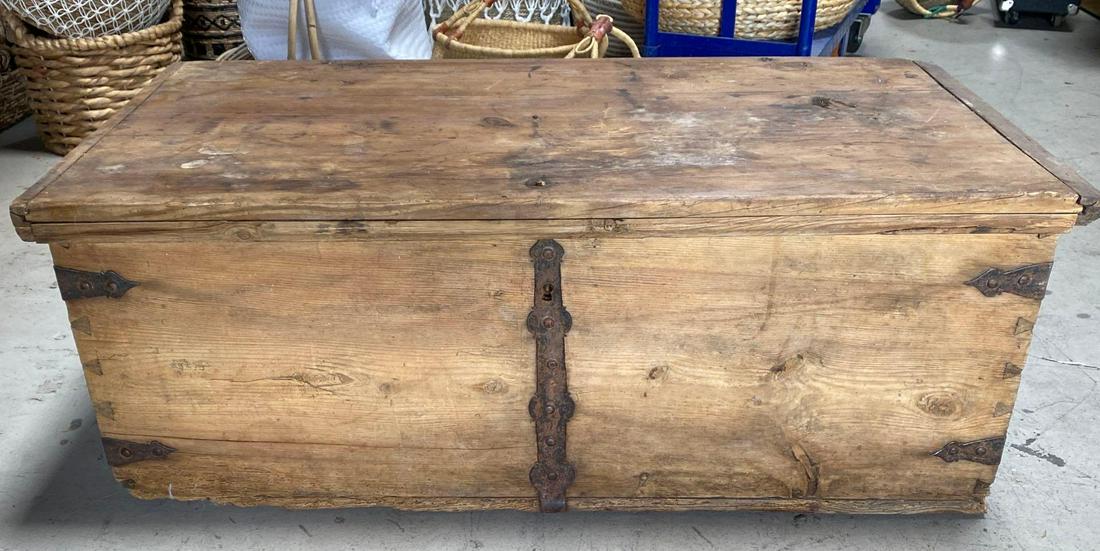 No Shipping  Antique Iron Mounted Trunk (1 of 14)