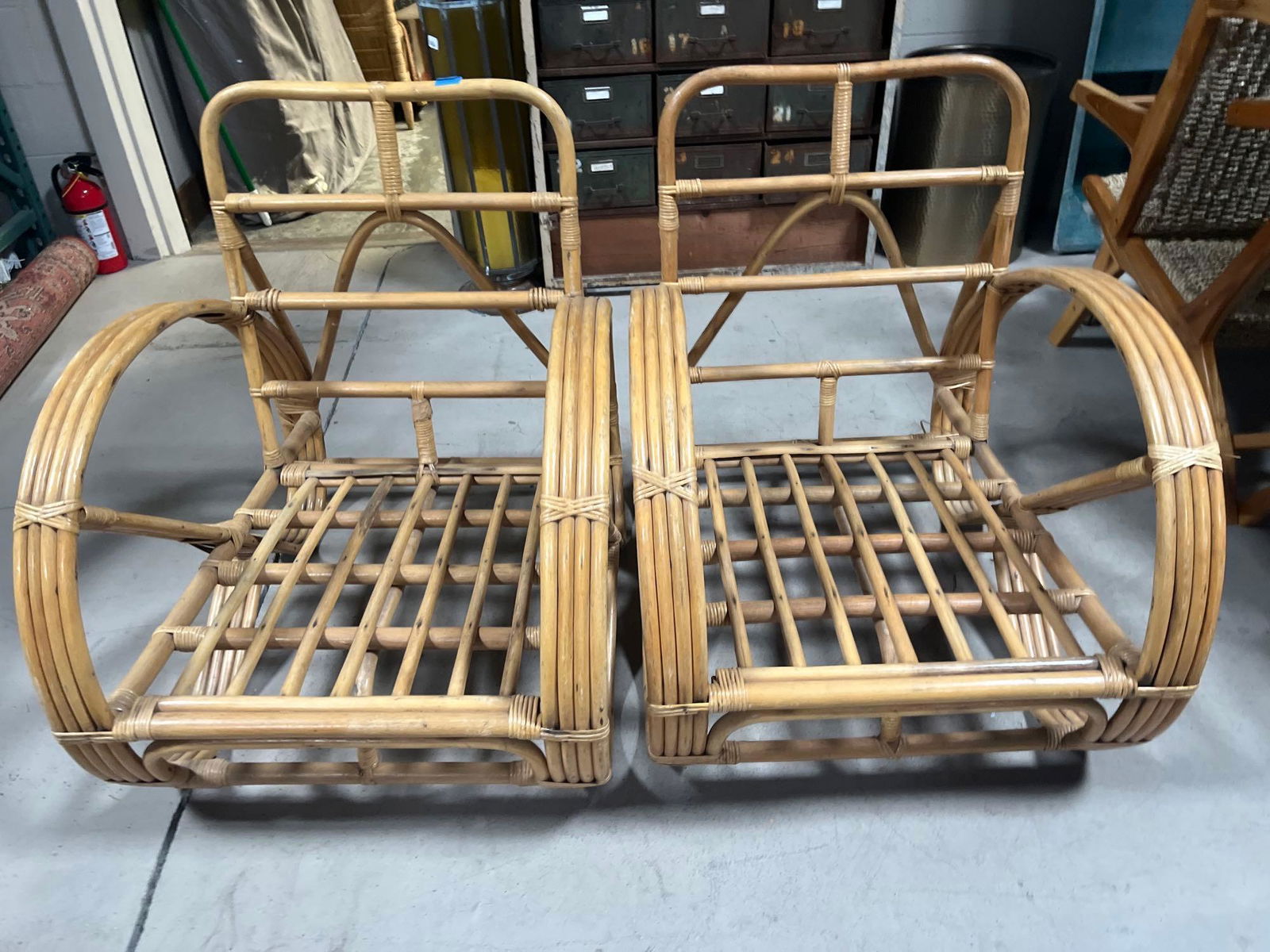 No Shipping  Pair Of Cane Lounge Chairs (1 of 3)