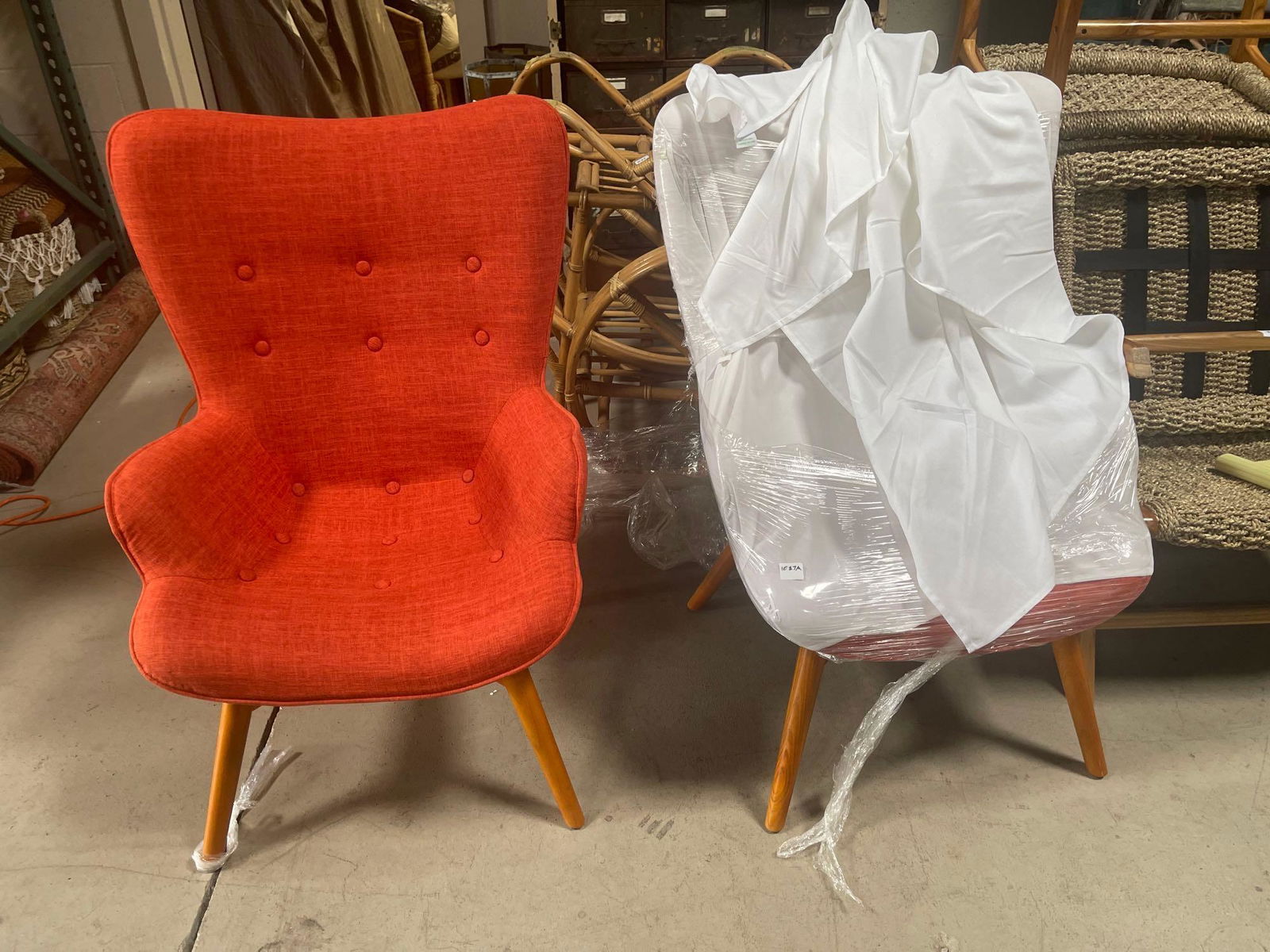 No Shipping  Pair Of Orange Linen Chairs (1 of 4)