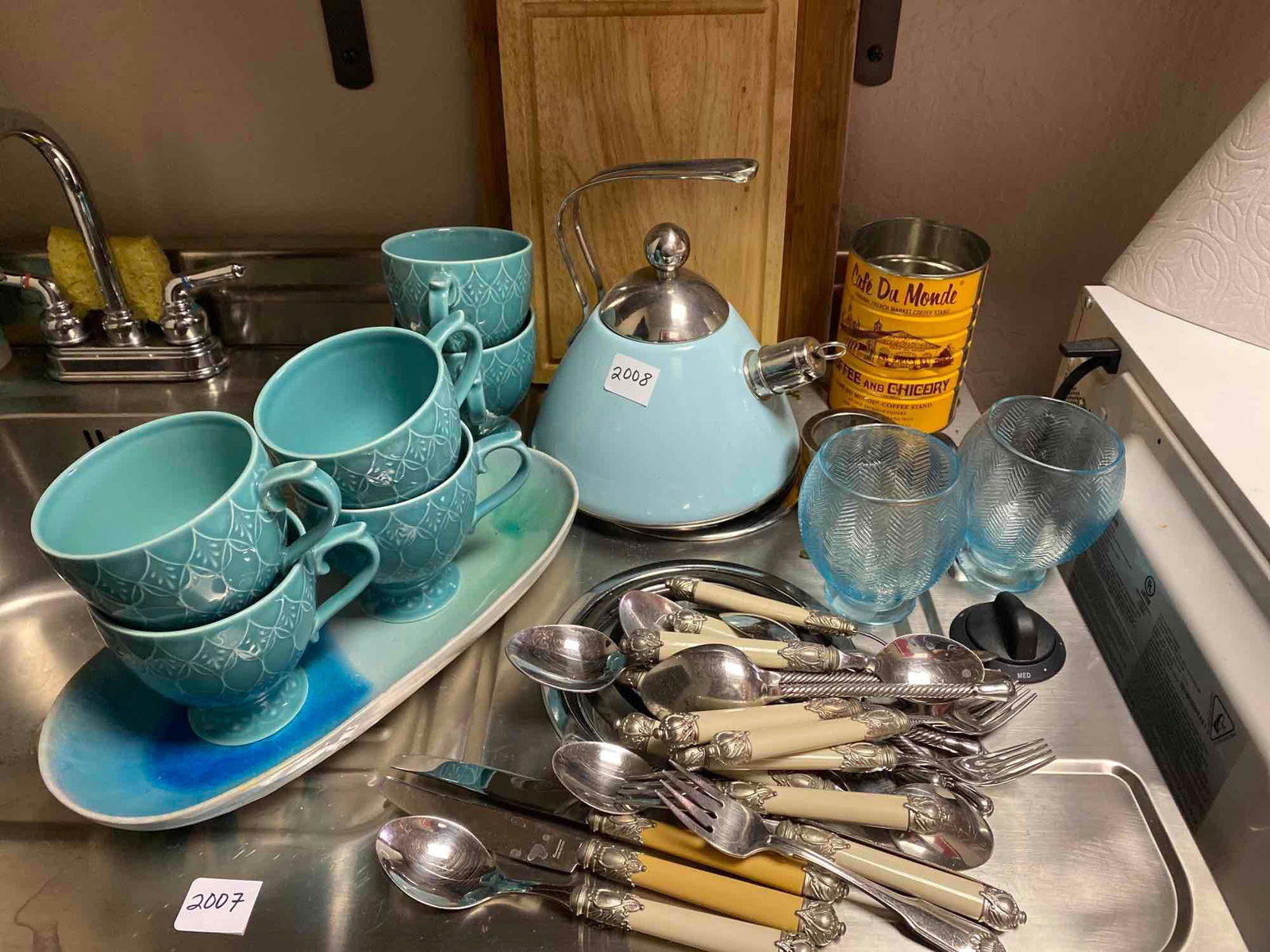 No Shipping Lot Of Kitchen Ware Including Kettle, Mugs, Silverware And More: LOCAL PICK UP ONLY, WESTSIDE SANTA CRUZ, 95060 LOCAL PICK UP ONLY, WESTSIDE SANTA CRUZ, 95846 NO SHIPPING, Lot Of Kitchen Ware Including Kettle, Mugs, Silverware And More NO SHIPPING AVAILABLE All ite