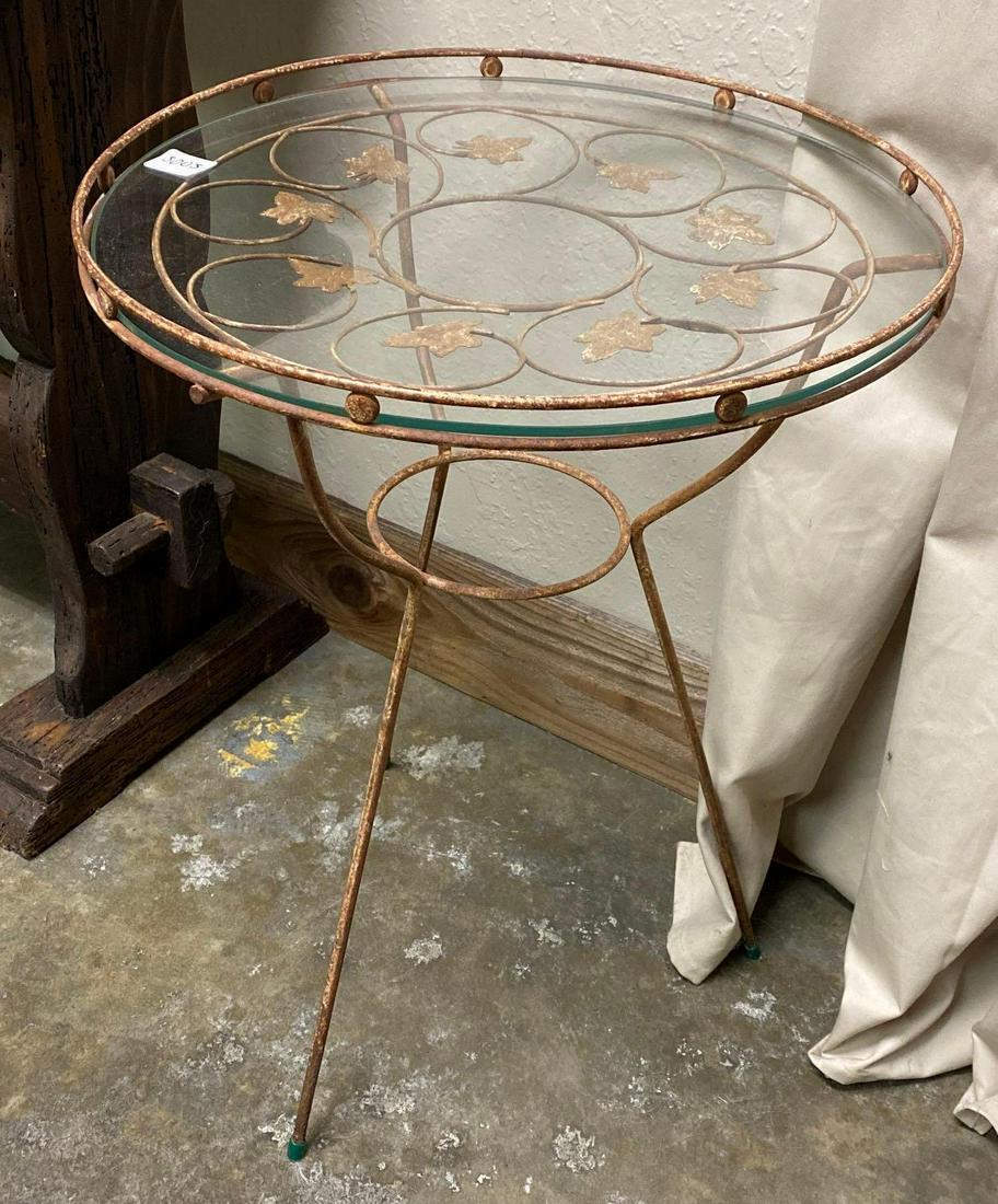 No Shipping  Glass Top Iron Side Table (1 of 4)