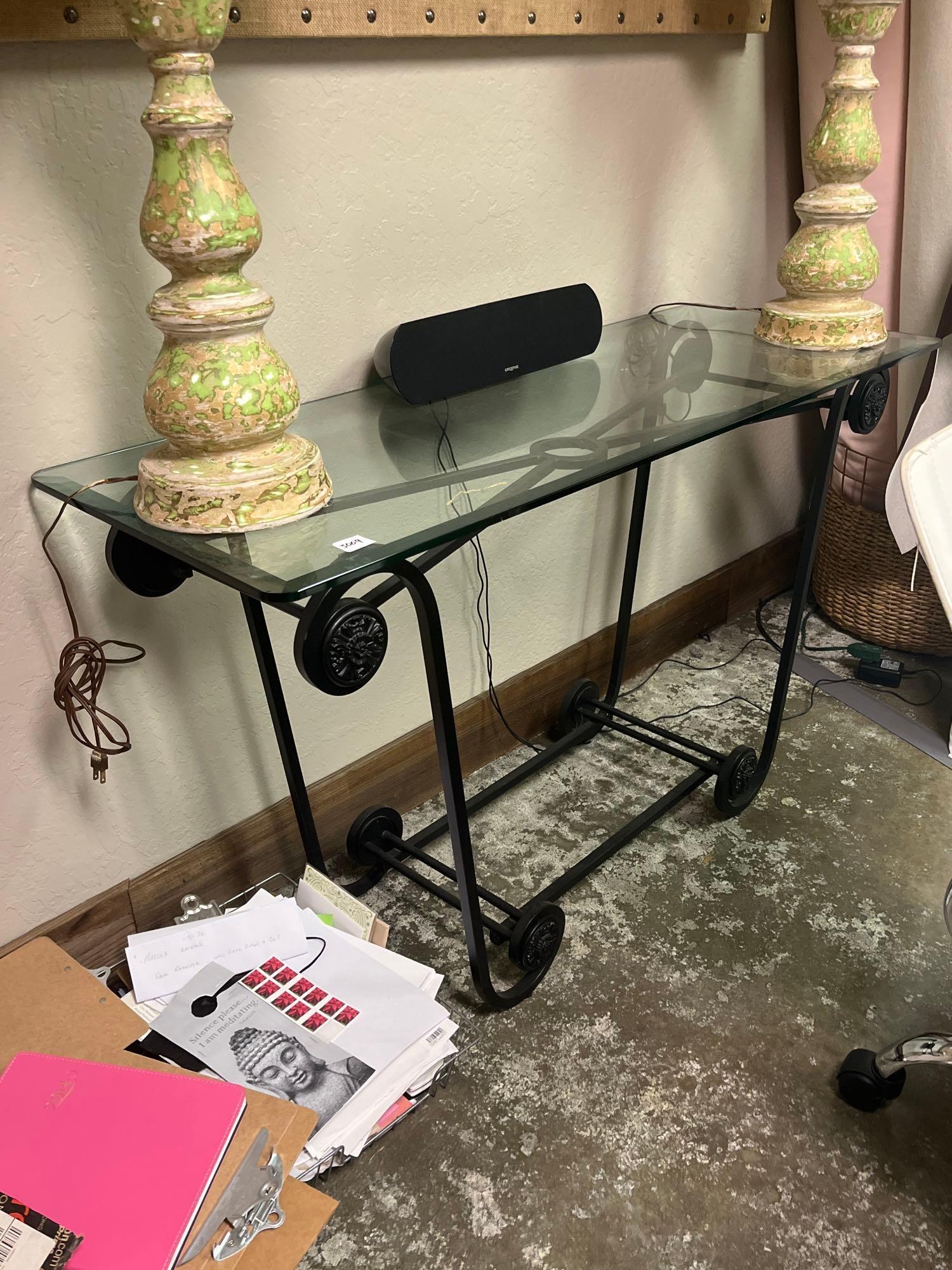 No Shipping  Glass Top Black Metal Table (1 of 2)