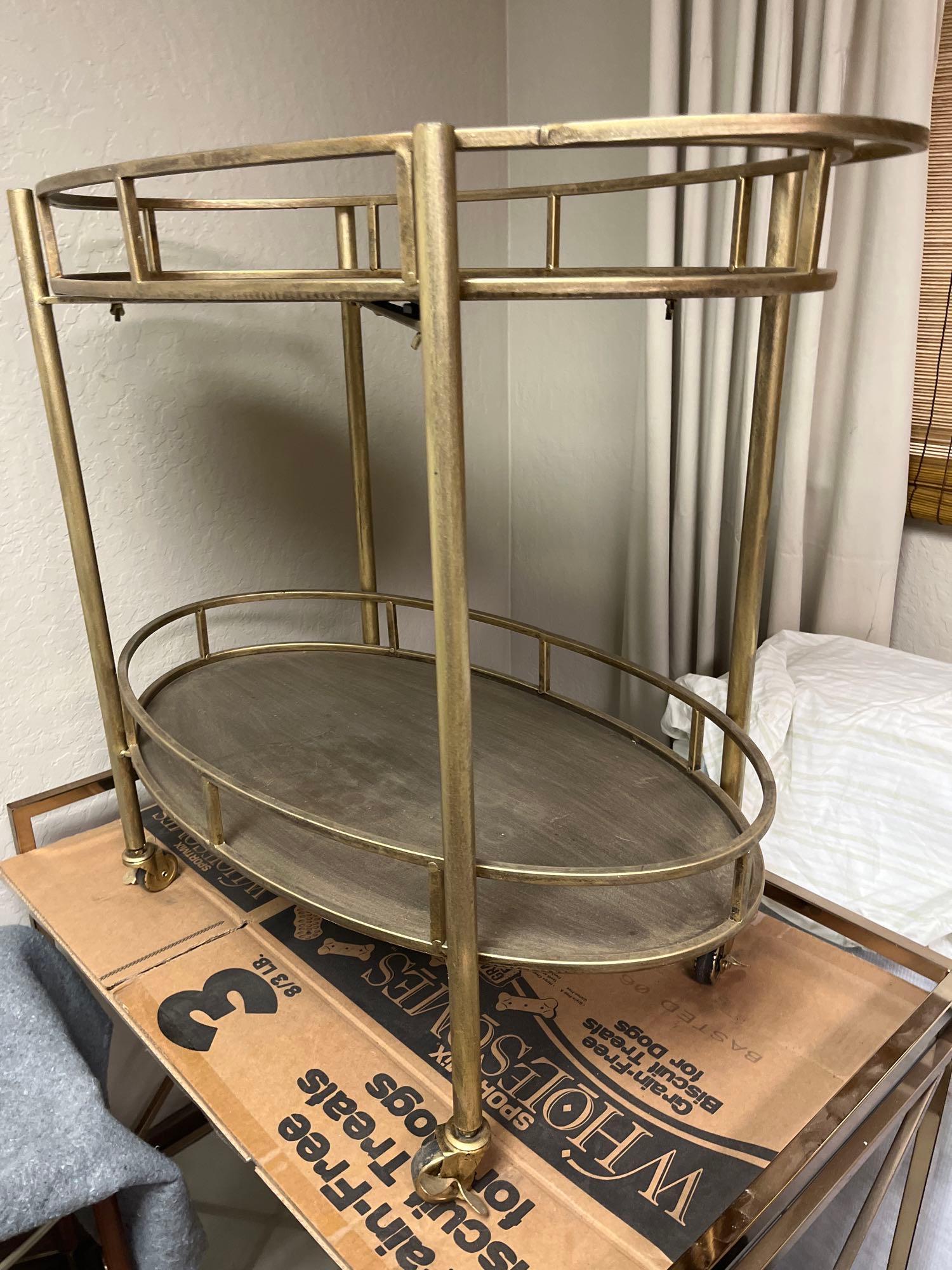 No Shipping  Brass Colored Metal Cart (1 of 2)
