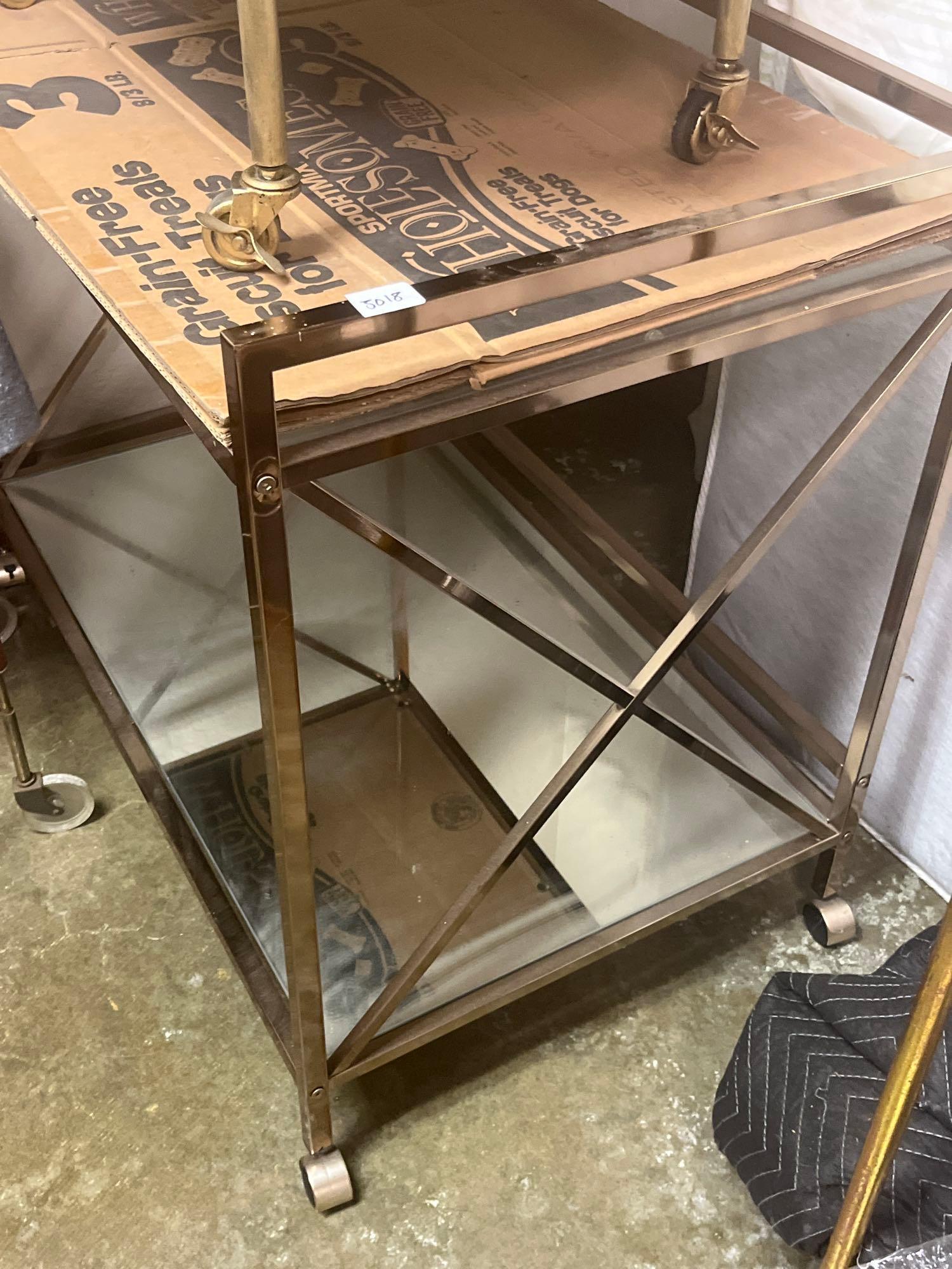 No Shipping  Glass Topped Mirrored Bottom Metal Cart (1 of 3)