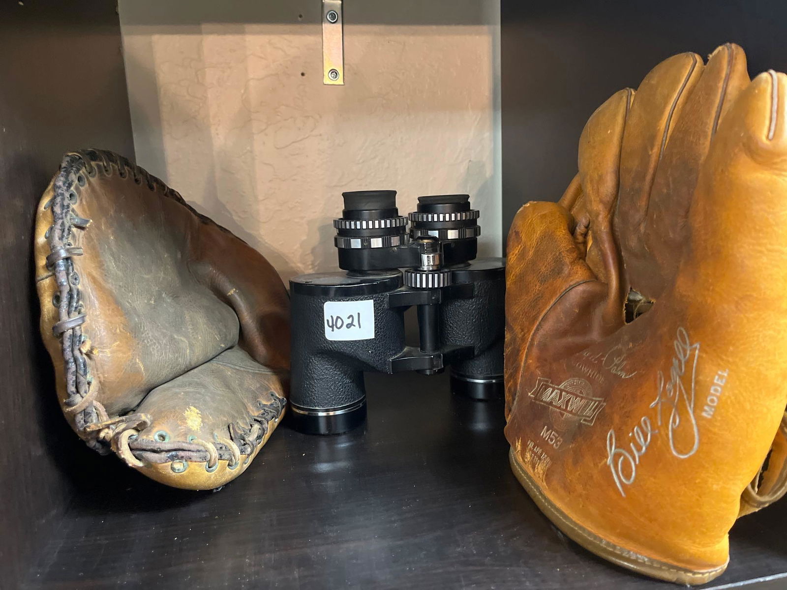 No Shipping  Binoculars And Two Old Baseball Gloves (1 of 2)