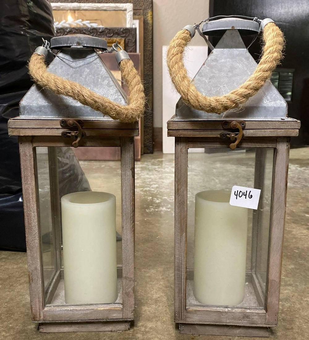 No Shipping  Pair Of Glass & Tin Lanterns (1 of 3)