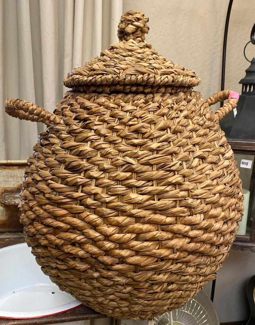 No Shipping  Large Woven Lidded Basket (1 of 2)
