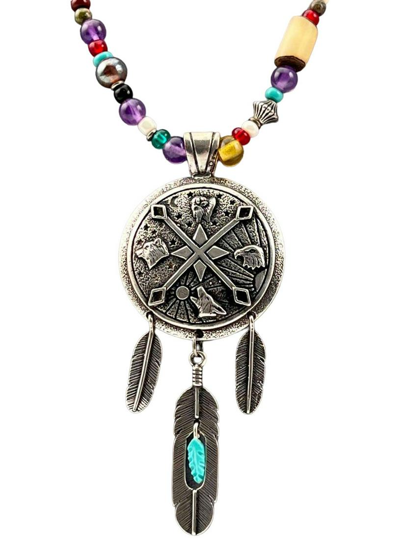 Sterling Silver Semiprecious Stone Dream Catcher Necklace (1 of 12)
