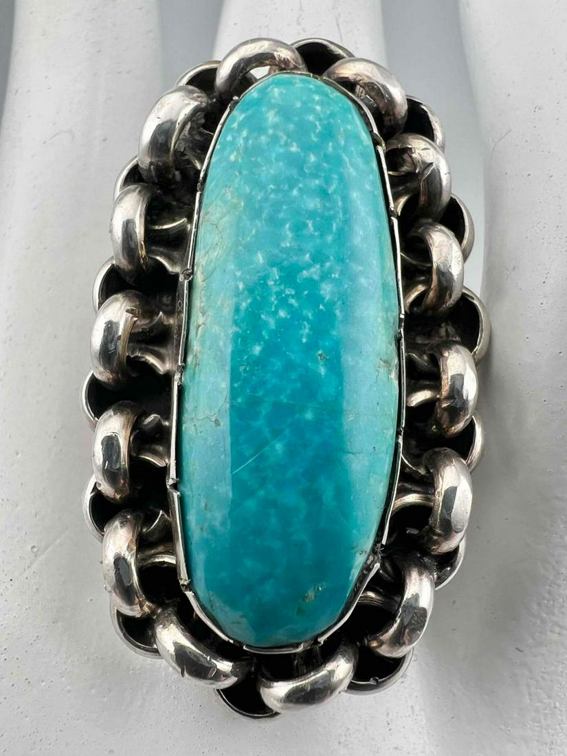 Native American Sterling Silver Turquoise Chain Link Ring (1 of 12)