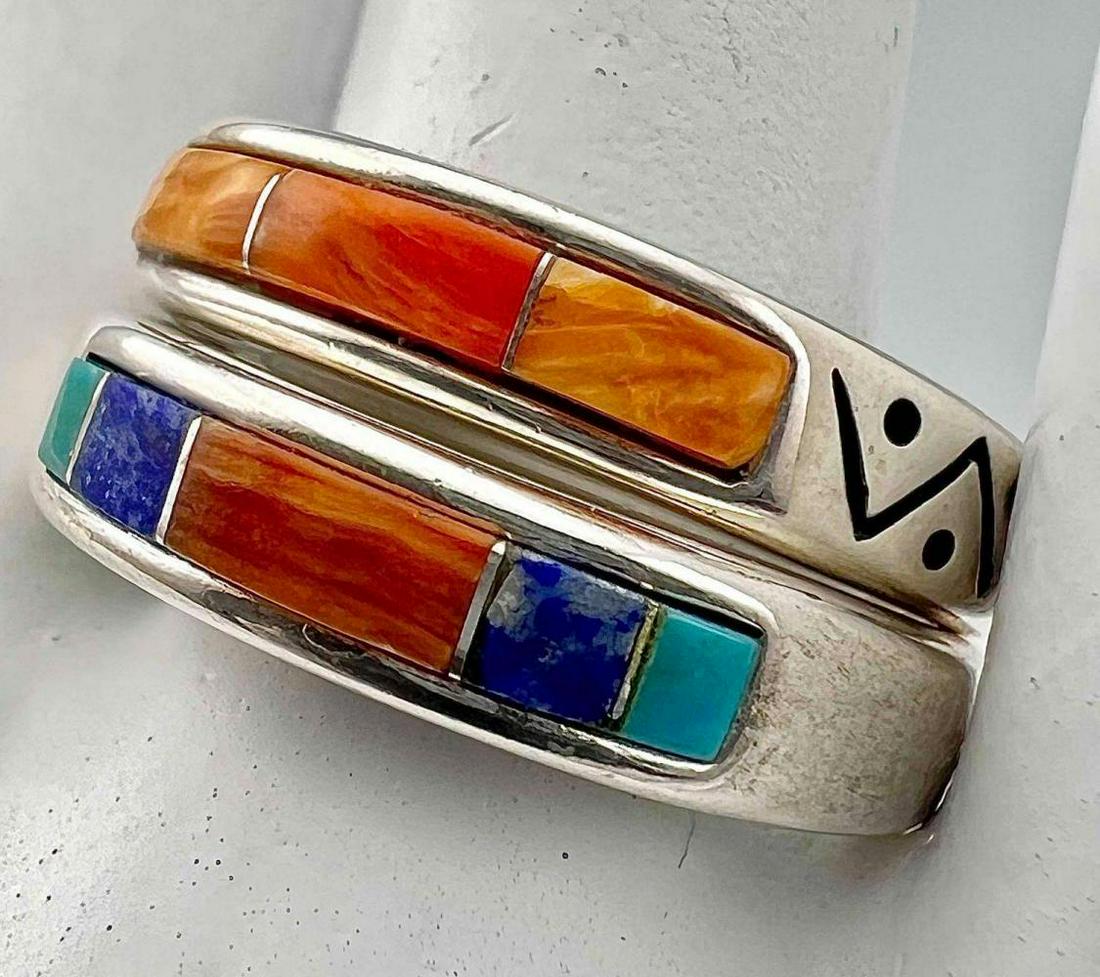 2 Zuni Sterling Silver, Spiny Oyster, Turquoise & Lapis Rings (1 of 10)