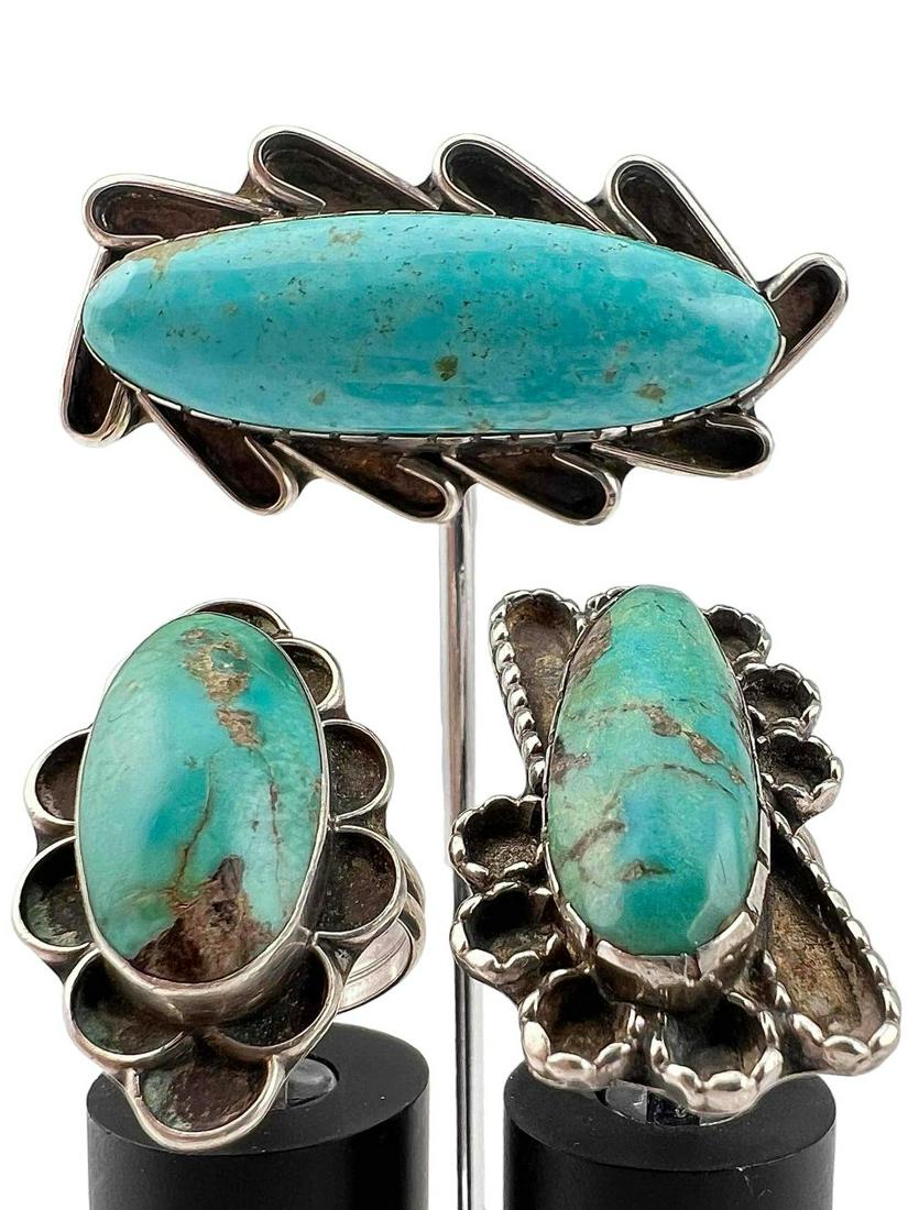 3 Pieces Native American Sterling Silver Turquoise Jewelry (1 of 14)